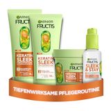 Garnier Fructis Keratine Sleek verzorgingsset met shampoo, conditioner, masker en serum, met arganolie en keratine-leek complex voor droog en kroezend haar