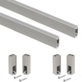 Emuca Lot van 2 x 1,15 m lange Luxe garderoberails met beugels, Aluminium en Plastic, Steengrijs geschilderd