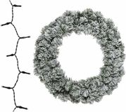 Decoris Besneeuwde kerstkrans 60 cm met gekleurde verlichting