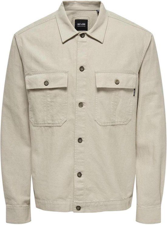 ONLY & SONS ONSKENNET Linen Overshirt - Silver Lining - Men - Size XL - Beige