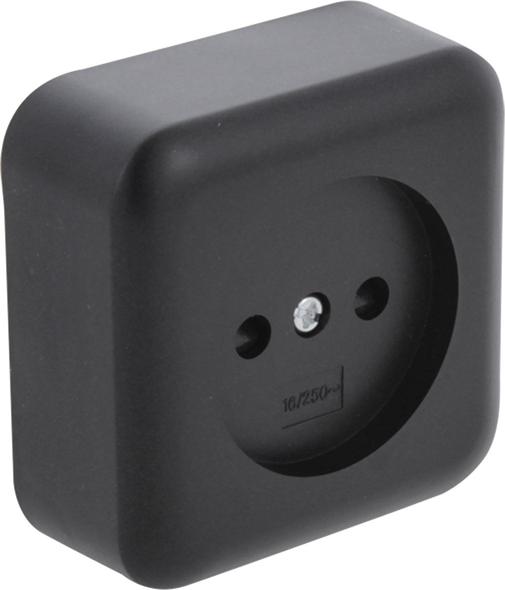 Q-Link Wandcontactdoos - Opbouw - 1-voudig Stopcontact - Kinderbeveiliging - Mat Zwart