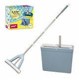 YORK Dweilmop Easy met absorberende PVA-spons, 34 cm vloerwisser zonder natte, vuile handen dweilset met emmer, telescoopsteel, blauw, 34 x 12,5 x 29,5 cm