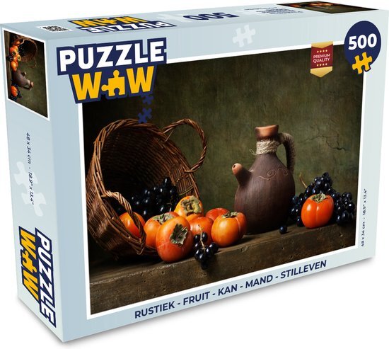 MuchoWow Puzzel Rustiek - Fruit - Kan - Mand - Stilleven - Legpuzzel - Puzzel 500 stukjes - Sinterklaas cadeautjes - Sinterklaas voor grote kinderen