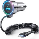 JOYROOM Autolader met Bedrade USB C Kabel 1.5 Meter - Snellader 72W - USB C en USB 3.0 - Zwart