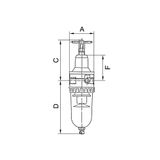Riegler Filterregelaar "standaard", metalen reservoir en mano., 5 μm, BG 3, G 1/2, PE max. 25 bar, regelbereik 0,5-16 bar, afvoer: handmatig