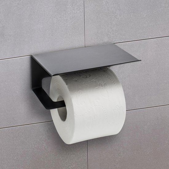XIVADA WC Rolhouder met Plankje - Zwart