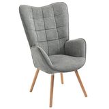 MEUBLE COSY Fauteuil, relaxstoel, leunstoelen, beklede stoel, bank, houten poten, oorstoel voor woonkamer, slaapkamer, kantoor, vanity, stof, grijs