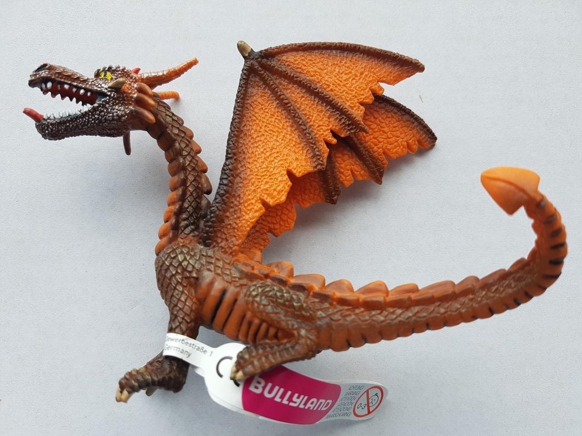 Bullyland 75595 - speelfiguur, draak zittend oranje, ca. 11 cm, ideaal als taartfiguur, detailgetrouw, PVC-vrij, leuk cadeau voor kinderen om fantasierijk te spelen