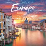 Carousel Worldwide Europa 2026 vierkante wandkalender, schilderachtige fotografie, maandplanner met grote datumdozen