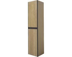 Wiesbaden Lotus Kolomkast - 35cm - Naturel Eik/Mat Zwart - 2 Deuren