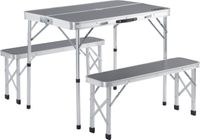 Casaria Campingtafel Aluminium – Incl. 2 Banken/Inklapbaar - Grijs