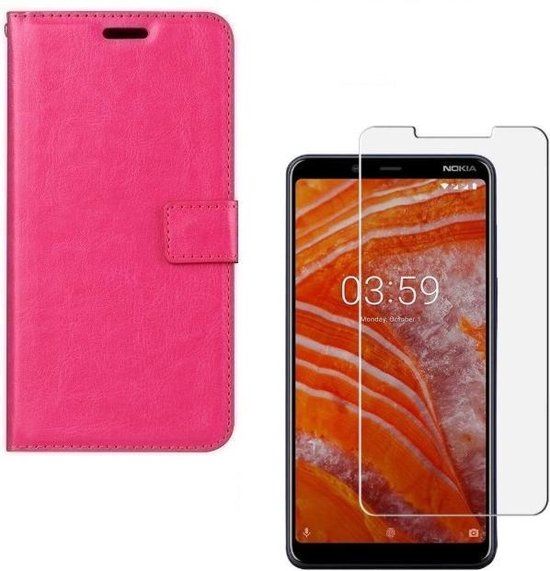 ZT Accessoires Nokia 3.1 Plus Portemonnee Hoesje - Roze - Book Case - Incl. Screenprotector