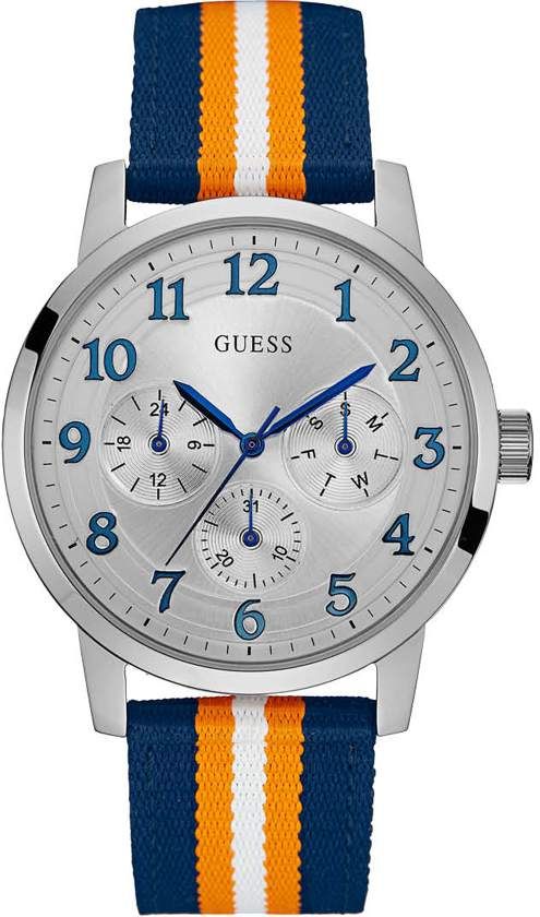 Guess Watches Heren Horloge W0975G2 - textiel - blauw;oranje - Ø 44 mm