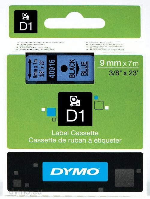 DYMO D1® -Standard Labels - Black on Blue - 9mm x 7m