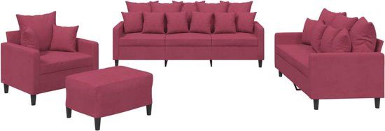 vidaXL 4-delige Loungeset met kussens fluweel wijnrood