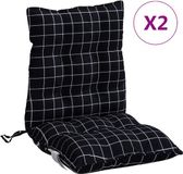 vidaXL Stoelkussens met lage rugleuning, set van 2, zwart geruit patroon
