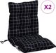 vidaXL Stoelkussens met lage rugleuning, set van 2, zwart geruit patroon