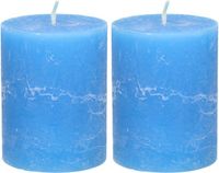 Atmosphera Stompkaars/cilinderkaars - 2x - helder blauw - 7 x 9 cm