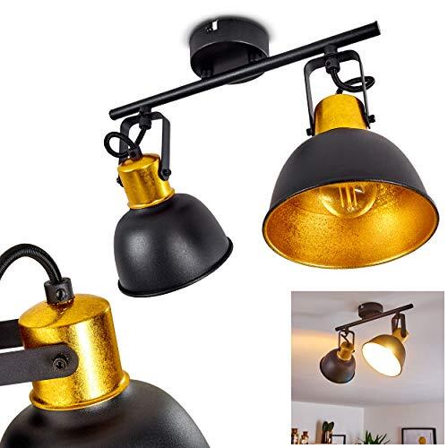 hofstein Plafondlamp Blackburn, metalen plafondlamp in zwart/goud, 2 vlammen, met verstelbare schijnwerpers, 2 x E14 fitting max. 25 Watt, spot in retro/vintage uitvoering, geschikt voor LED-lampen