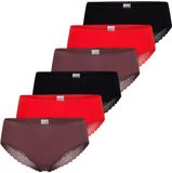 Schiesser Dames Brazil Slip 6 Pack Rood Effen 95% Katoen/5% Elastaan Maat M (38)