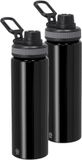 Bellatio Design Waterfles/drinkfles sport bidon Fitmaster - 2x - metallic zwart - 800 ml - aluminium - schroefdop