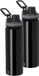 Bellatio Design Waterfles/drinkfles sport bidon Fitmaster - 2x - metallic zwart - 800 ml - aluminium - schroefdop
