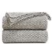 Longhui bedding Gebreide deken voor bank, zachte, gezellige machinewasbare 100% katoenen bankdeken, zwaar gewicht van 1,7 kg, inclusief waszak, grijs en wit