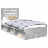 vidaXL Bedframe Betongrijs Massief Grenenhout 75 x 190 cm