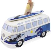 BRISA VW Collection - Volkswagen T1 Bulli Bus spaarpot-varken-blik met surfplank, cadeau-idee/fansouvenir (keramiek/schaal 1:18)