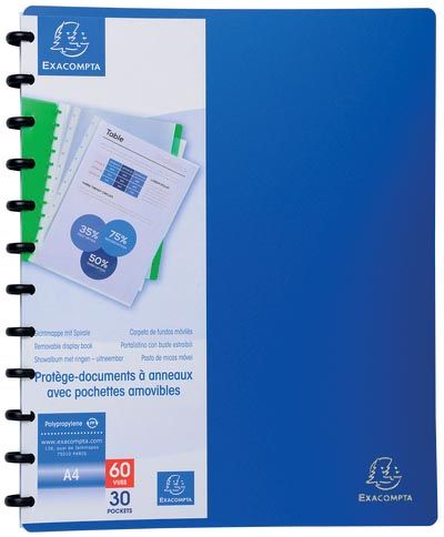Exacompta showalbum met ringen voor ft A4 30 uitneembare tassen blauw