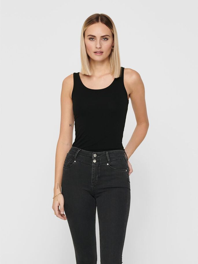 ONLY 15060061 Tanktop Mouwloos Katoen, Elastaan Zwart XS