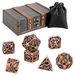 Holle Metalen DND Dobbelstenen Set met Houten Doos, Antiek Rouge