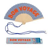 Fisura Originele waaier met inscriptie "Bon Voyage", moderne en kleurrijke houten waaiers, pied-de-poule patroon, inclusief hanger, grappig cadeau-idee, 42,5 x 23 cm