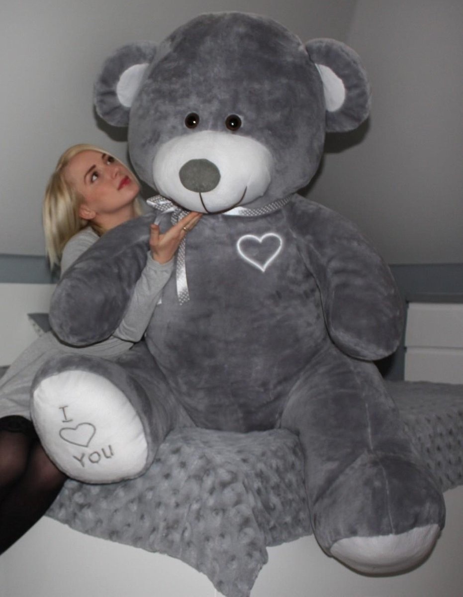 Viking Choice Grote knuffelbeer grijs 190cm XXL - I love You