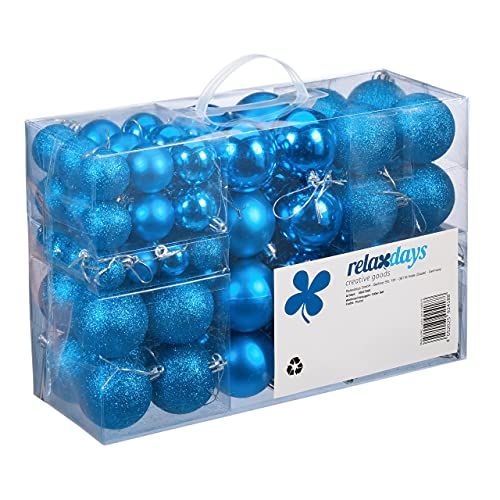 Relaxdays Kerstballen 100 stuks, kerstdecoratie, mat, glanzend, glitters, kerstboom ballen ∅ 3, 4 & 6 cm, petrol blauw