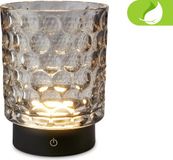 Briloner Sunora - Oplaadbare Tafellamp - Snoerloze Tuinverlichting - Glazen Lamp - Buitenlamp Dimbaar - Grijs - Ø11 x 15 cm