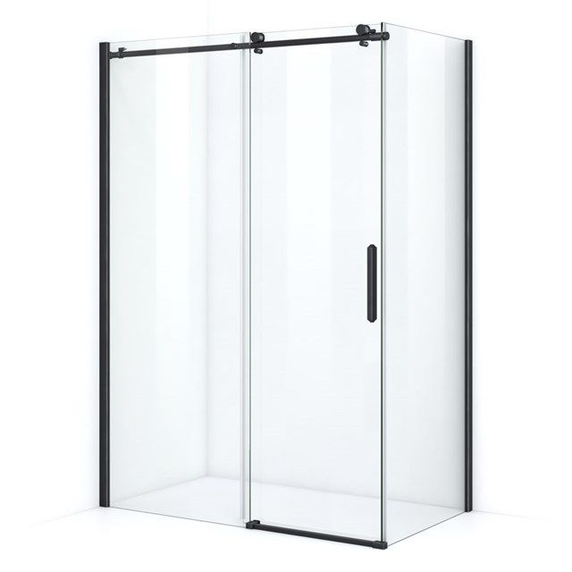 Maxaro Douchecabine Mat Zwart Crystal Allure 140x80cm met Schuifdeur Rond Rollersysteem