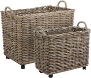 Mica Decorations Grote opbergmand - op wieltjes - bruin - 58 x 35 x 48 cm - rotan - gevlochten riet