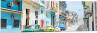 Merkloos / Sans marque PVC Schuimplaat - Gekleurde Geparkeerde Auto's in Kleurrijke Straat - Cuba - 150x50 cm