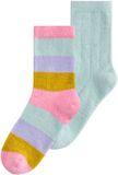 Next - Meisjes - 2 Paar comfortabele enkelsokken - Mint Green and Stripe