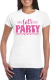 Bellatio Decorations Verkleed T-shirt voor dames - lets party - wit - glitter - carnaval/themafeest S