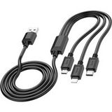 HOCO X74 Câble de chargement USB-A vers Lightning/MicroUSB/USB-C 3-en-1, 18W, 1m, Noir