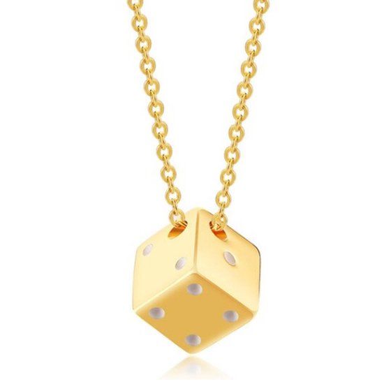 LGT JWLS LGT Jewels Heren Ketting Edelstaal Geluk Dobbelsteen Goudkleurig