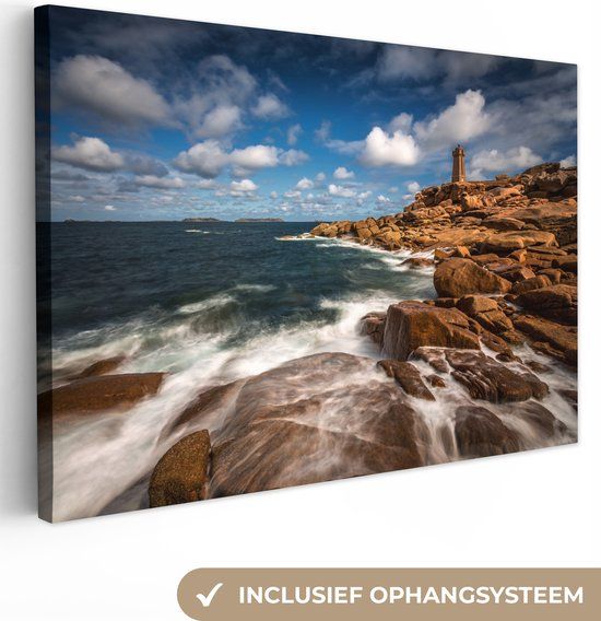 OneMillionCanvasses Canvas Schilderij Rotsen en Zee - 60x40 cm - Landschap - Wanddecoratie