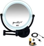 Gerard Brinard Metalen LED Make-up Spiegel - Mat Zwart - Dubbelzijdig - 10x Vergroting - 22cm - Wandmontage