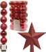 Decoris Kerstballen set kunststof rood - 34 stuks - 4-5-6-8 cm - mat en glans - met ster piek