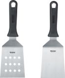 Westmark Set van 2 professionele barbecuespatels (gebogen, stijf) met geperforeerd en gesloten lemmet, roestvrij staal/kunststof, Master Line, zwart/zilver, 134422E6, 29 cm