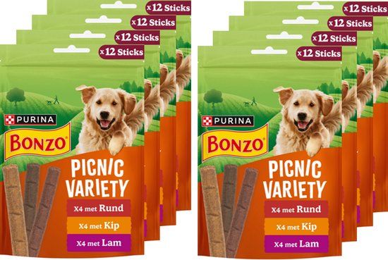 Bonzo Picnic Variety - Hondensnacks - Rund Kip & Lam - 8 x 100 g