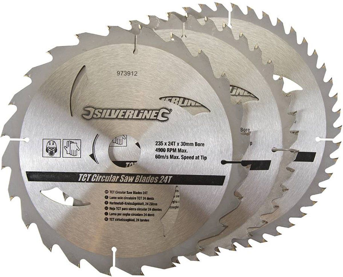 Silverline TCT Cirkelzaag bladen 3 pk van 200 tot 235mm