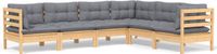 vidaXL 6-delige loungeset voor de tuin met grijze kussens, gemaakt van massief grenenhout